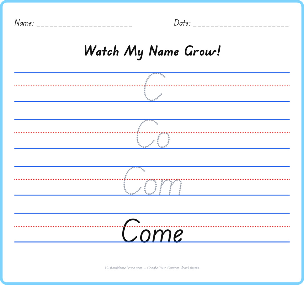 Free Come custom name tracing - pyramid free worksheet