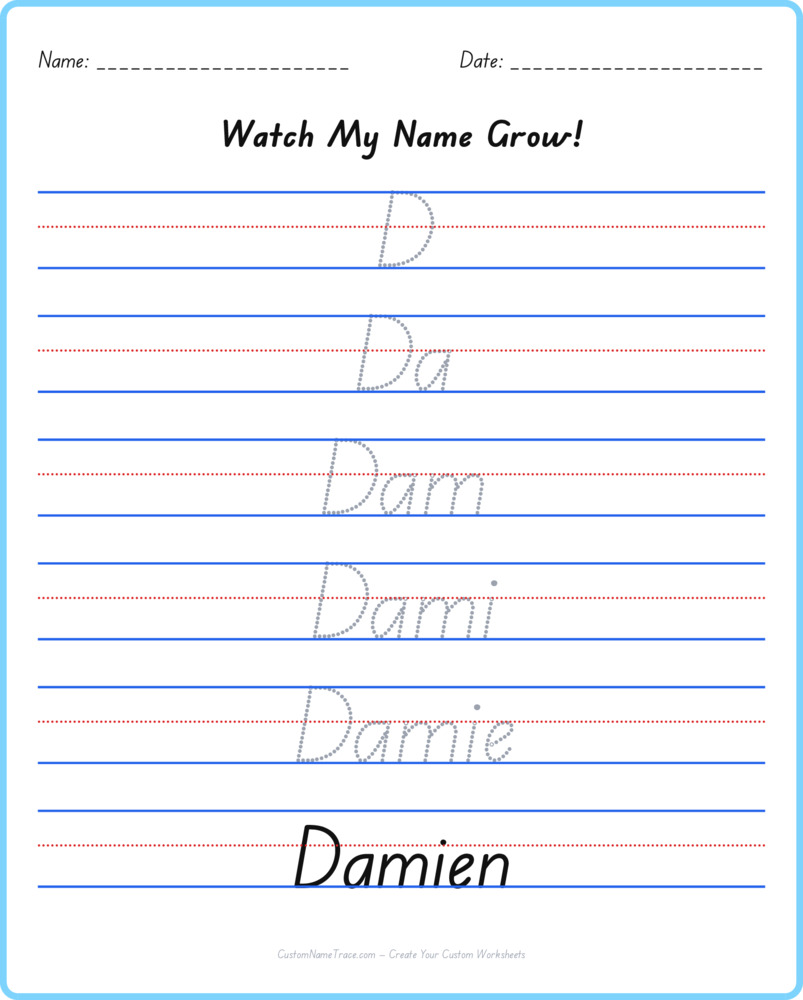 Free Damien custom name tracing - pyramid free worksheet