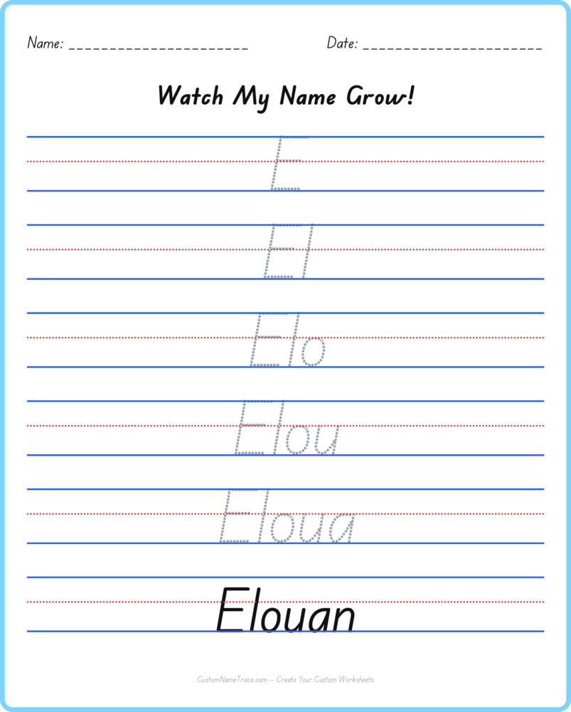 Free Elouan custom name tracing - pyramid free worksheet