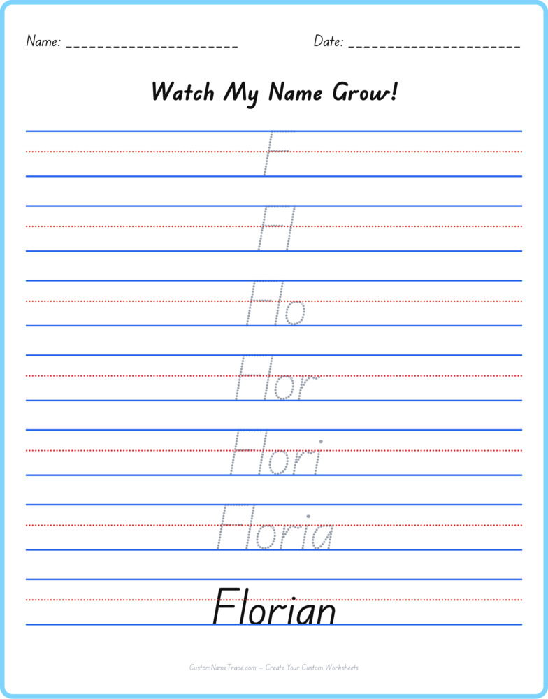 Free Florian custom name tracing - pyramid free worksheet