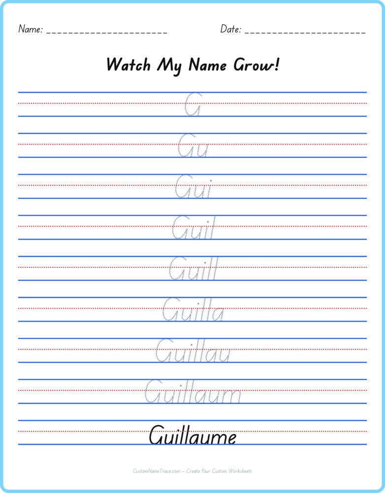 Free Guillaume custom name tracing - pyramid free worksheet