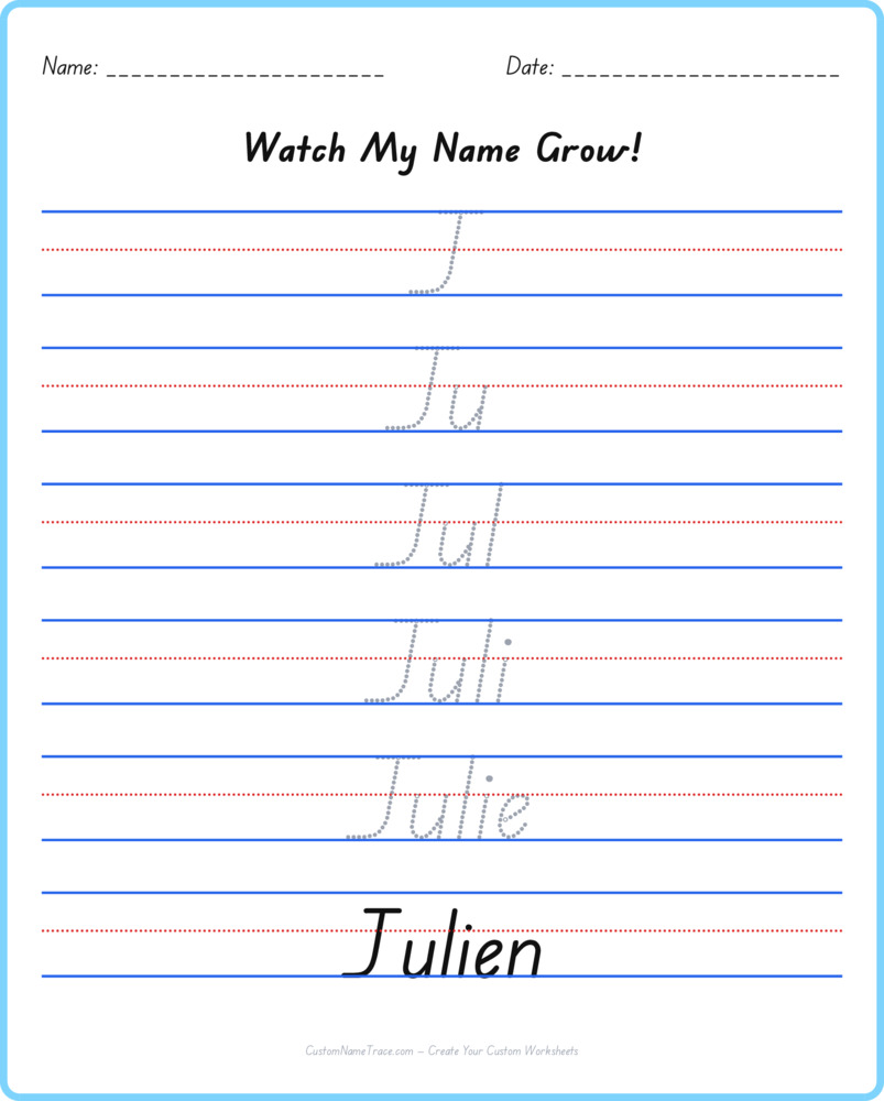 Free Julien custom name tracing - pyramid free worksheet