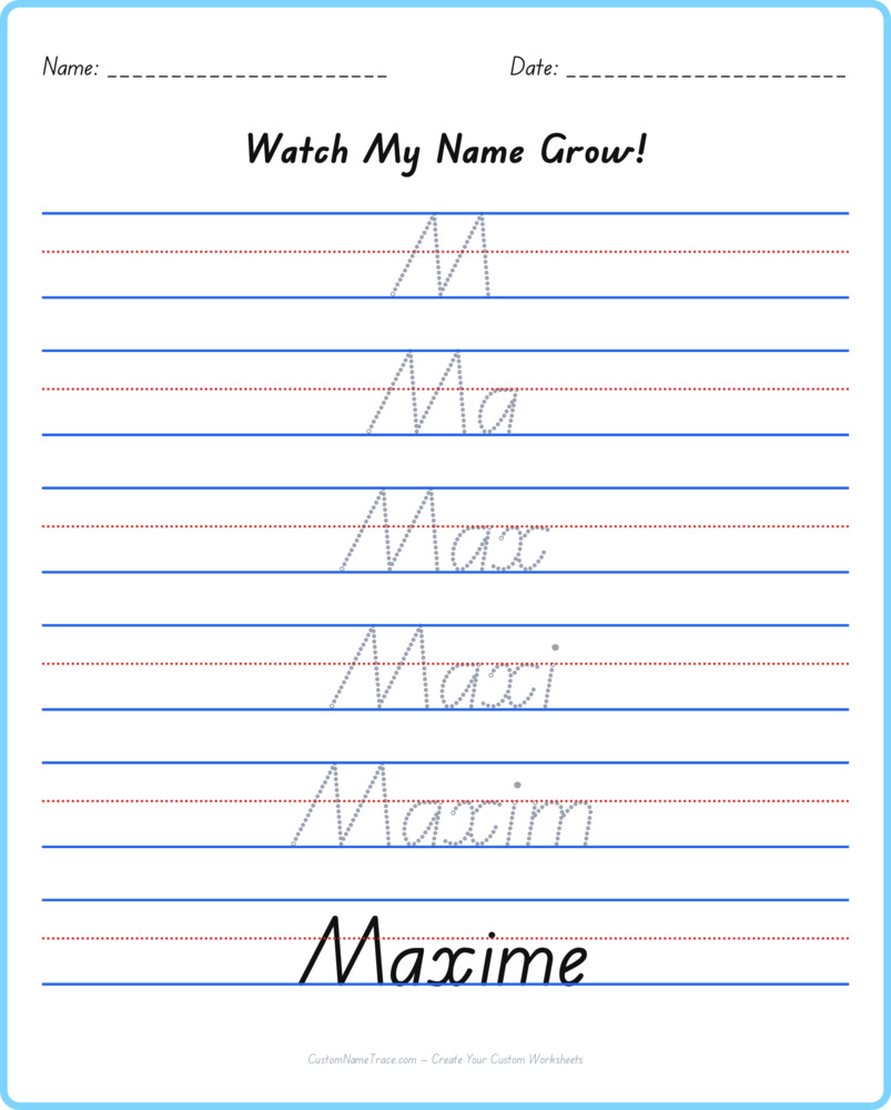 Free Maxime custom name tracing - pyramid free worksheet