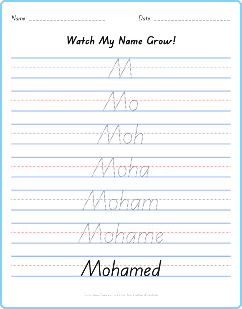 Free Mohamed custom name tracing - pyramid free worksheet