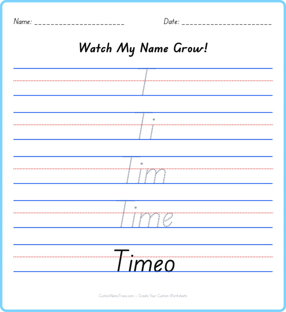 Free Timeo custom name tracing - pyramid free worksheet