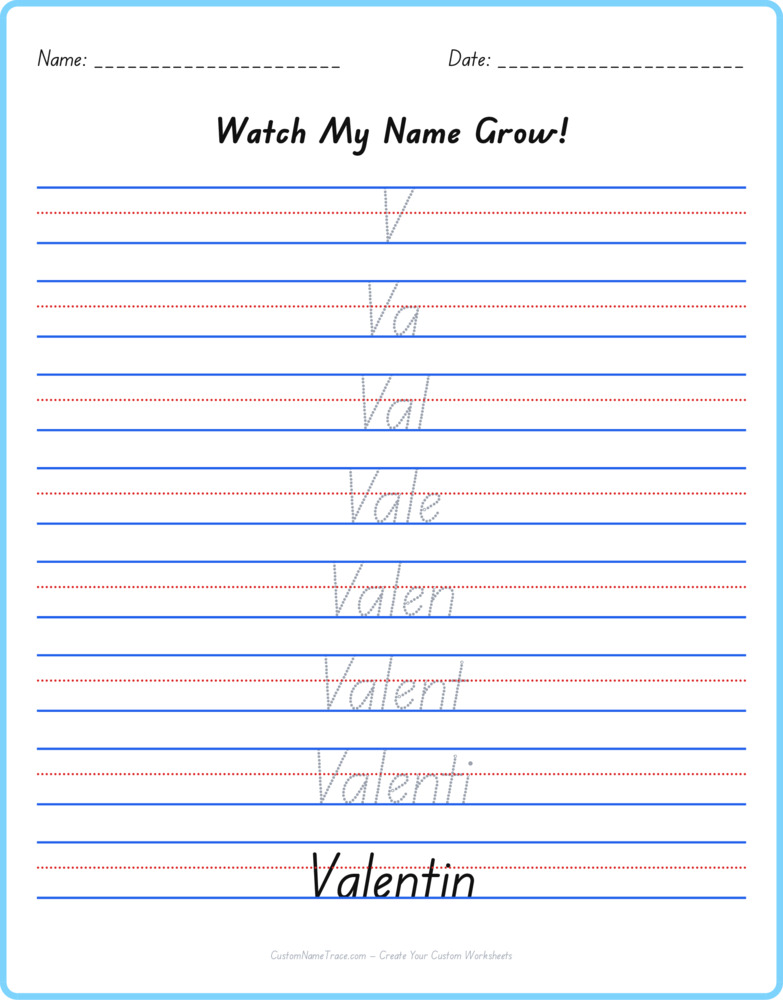 Free Valentin custom name tracing - pyramid free worksheet