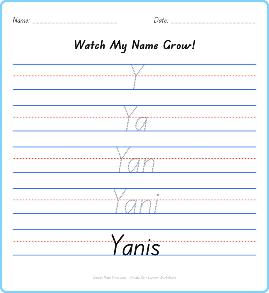 Free Yanis custom name tracing - pyramid free worksheet