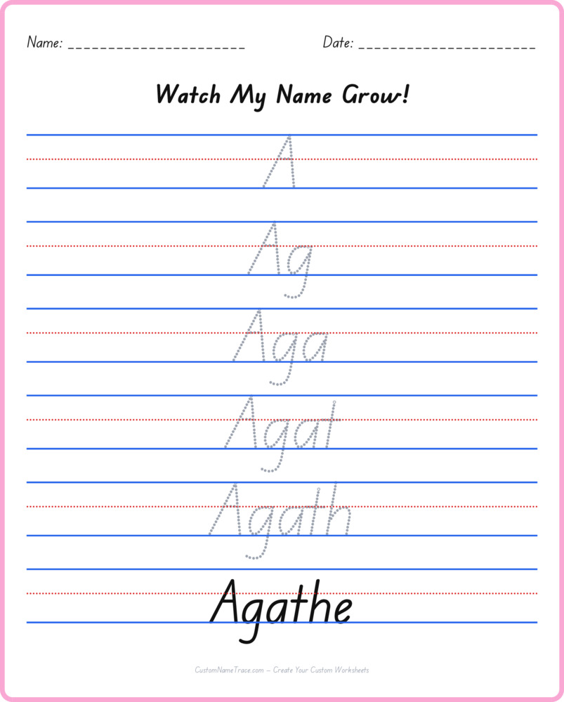 Free Agathe custom name tracing - pyramid free worksheet