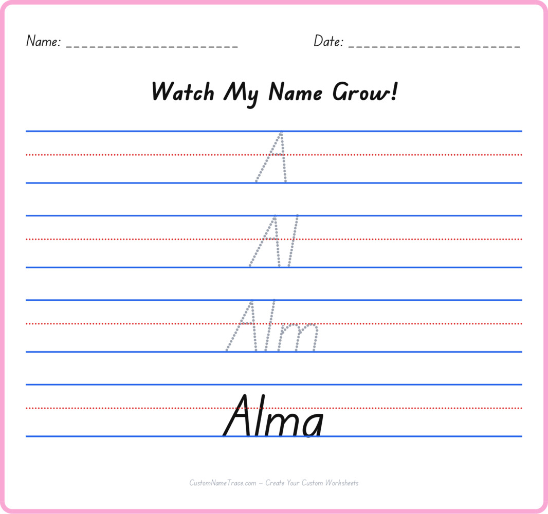 Free Alma custom name tracing - pyramid free worksheet