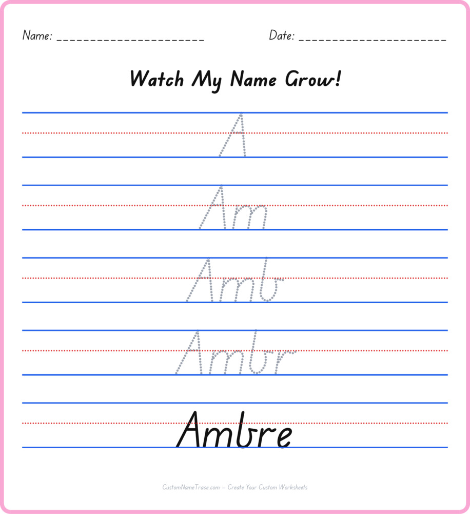 Free Ambre custom name tracing - pyramid free worksheet