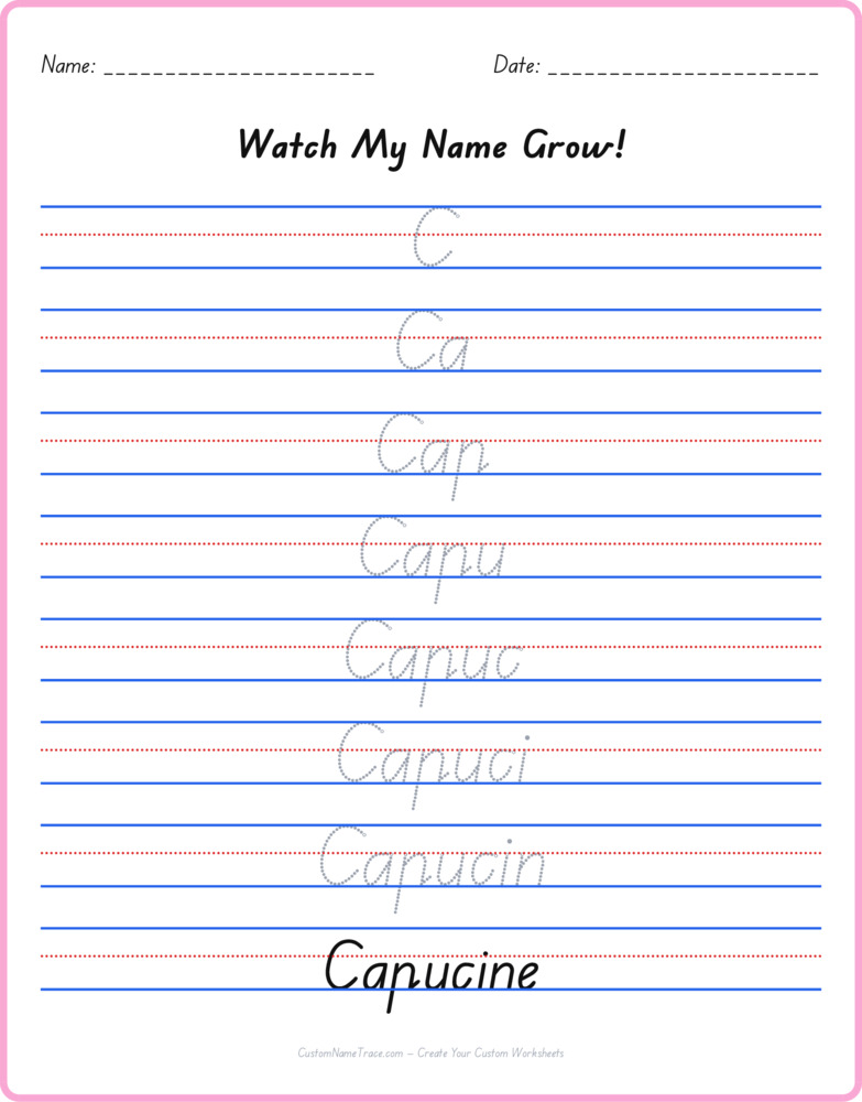 Free Capucine custom name tracing - pyramid free worksheet