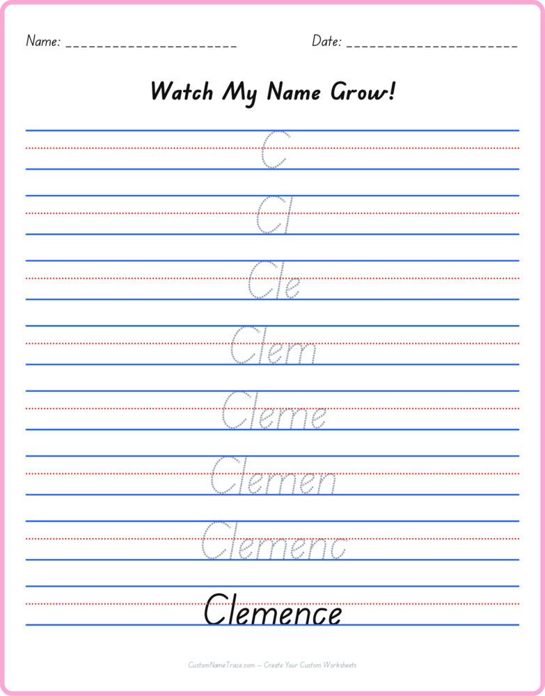 Free Clemence custom name tracing - pyramid free worksheet