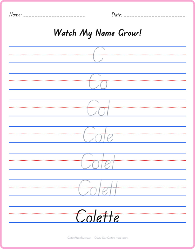 Free Colette custom name tracing - pyramid free worksheet