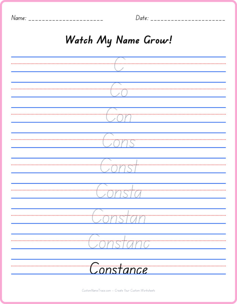 Free Constance custom name tracing - pyramid free worksheet