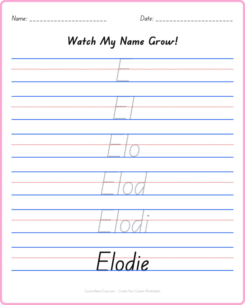 Free Elodie custom name tracing - pyramid free worksheet