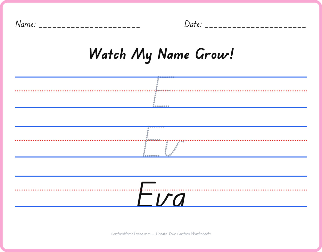 Free Eva custom name tracing - pyramid free worksheet
