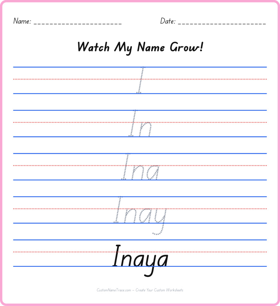 Free Inaya custom name tracing - pyramid free worksheet