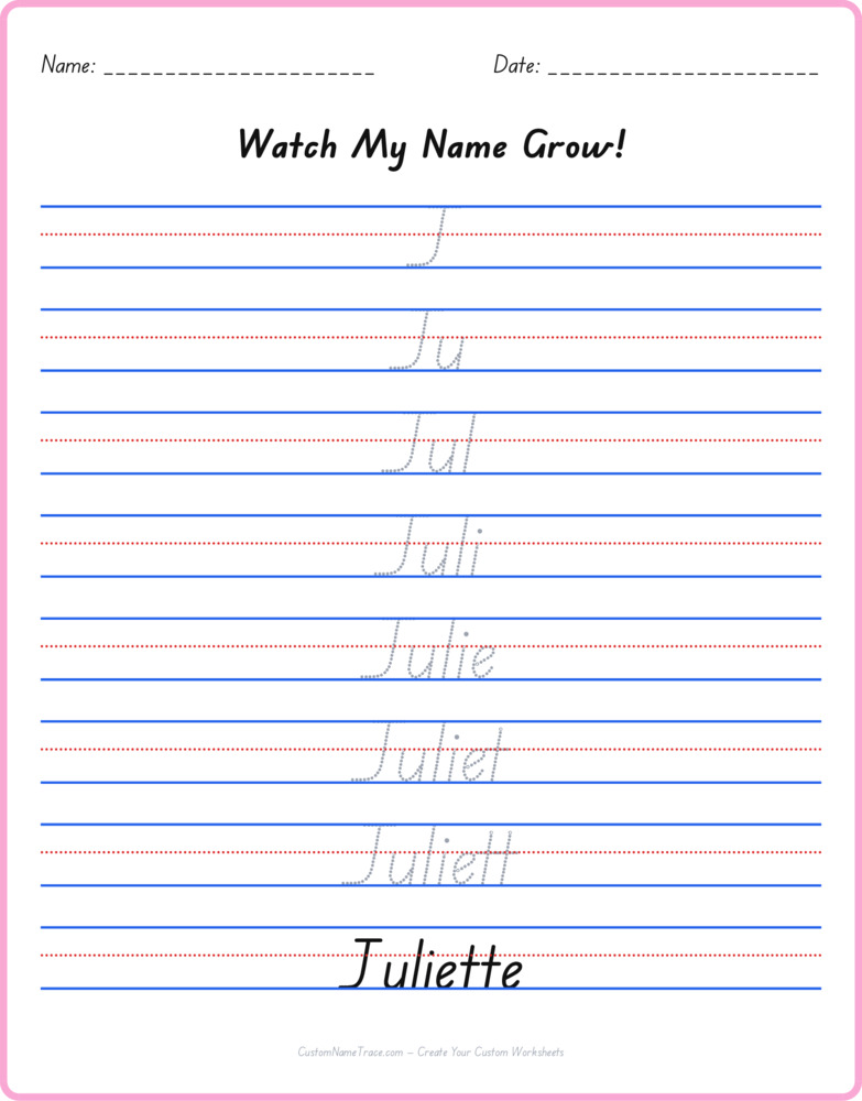 Free Juliette custom name tracing - pyramid free worksheet