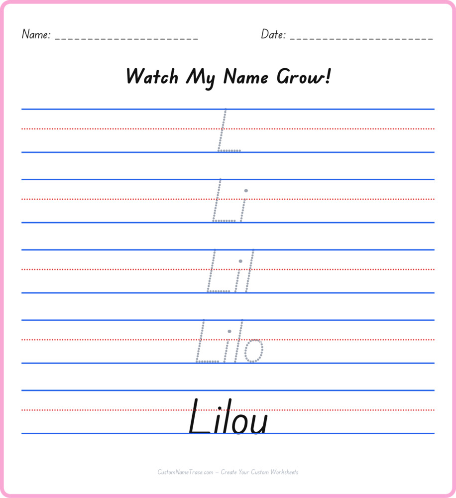 Free Lilou custom name tracing - pyramid free worksheet