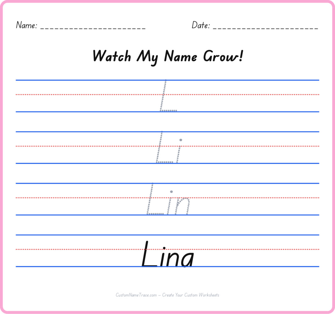 Free Lina custom name tracing - pyramid free worksheet