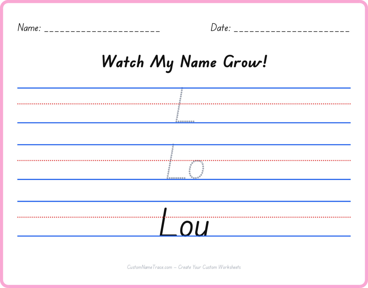 Free Lou custom name tracing - pyramid free worksheet