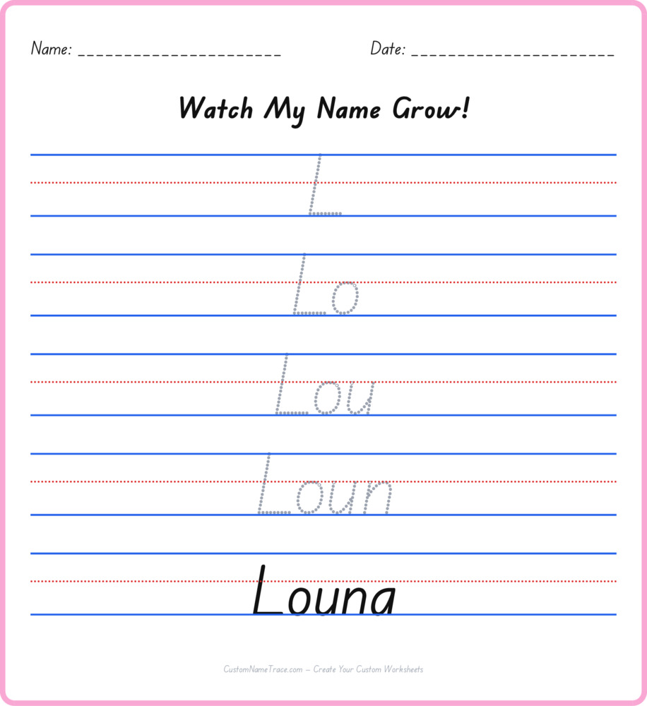 Free Louna custom name tracing - pyramid free worksheet
