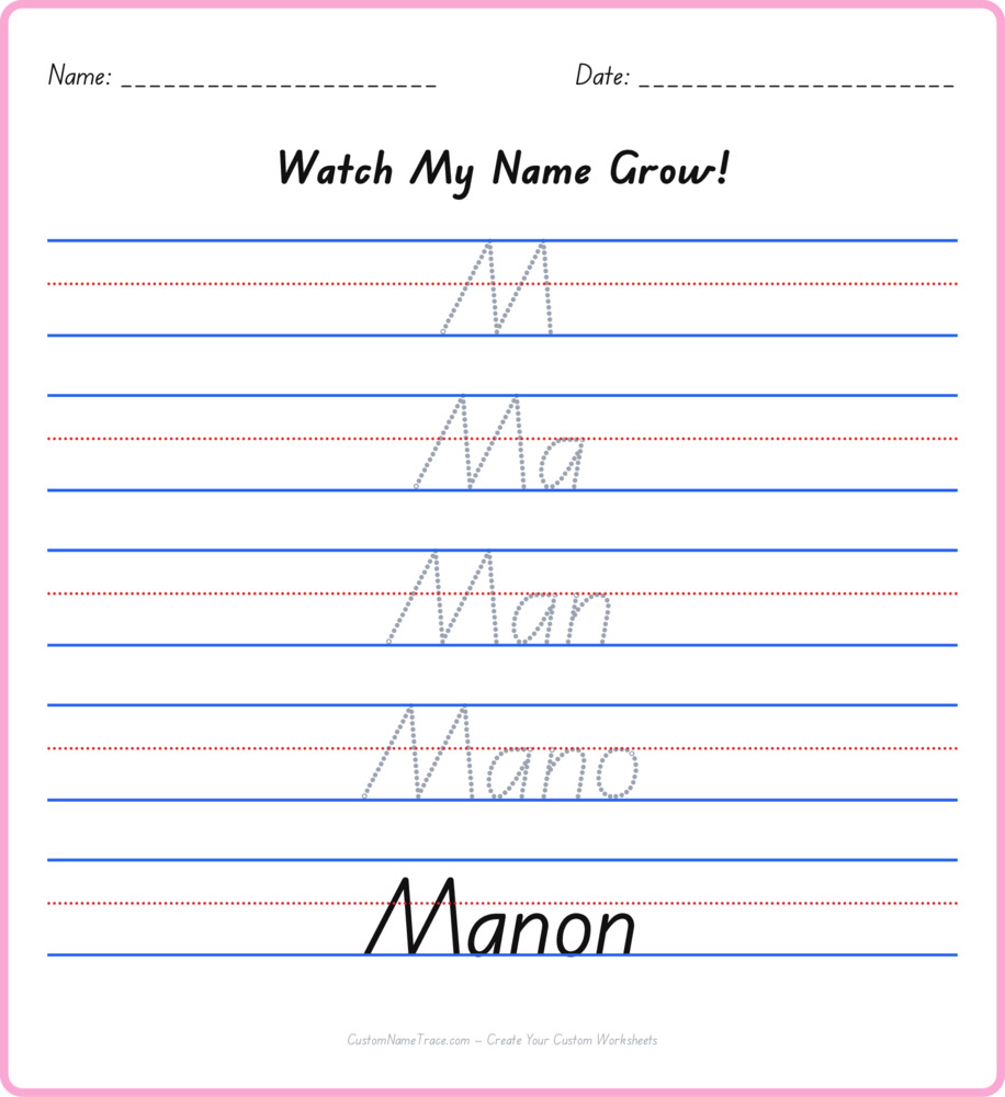 Free Manon custom name tracing - pyramid free worksheet