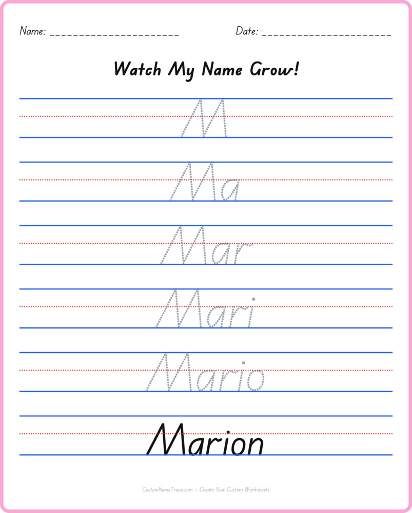 Free Marion custom name tracing - pyramid free worksheet