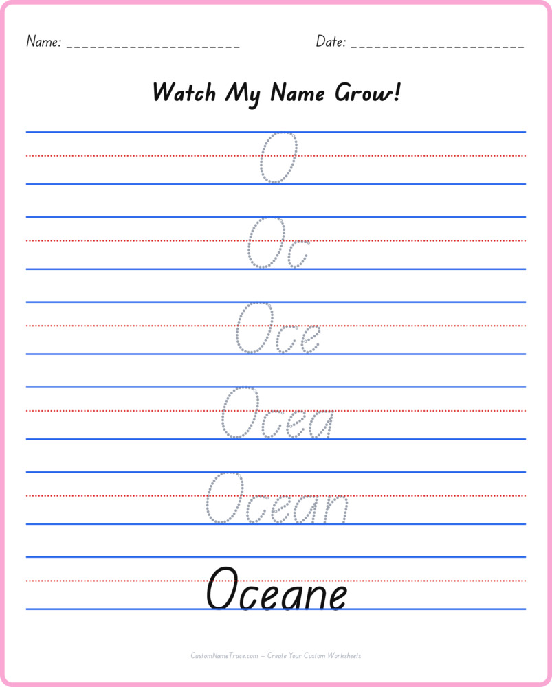 Free Oceane custom name tracing - pyramid free worksheet