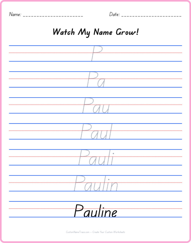 Free Pauline custom name tracing - pyramid free worksheet