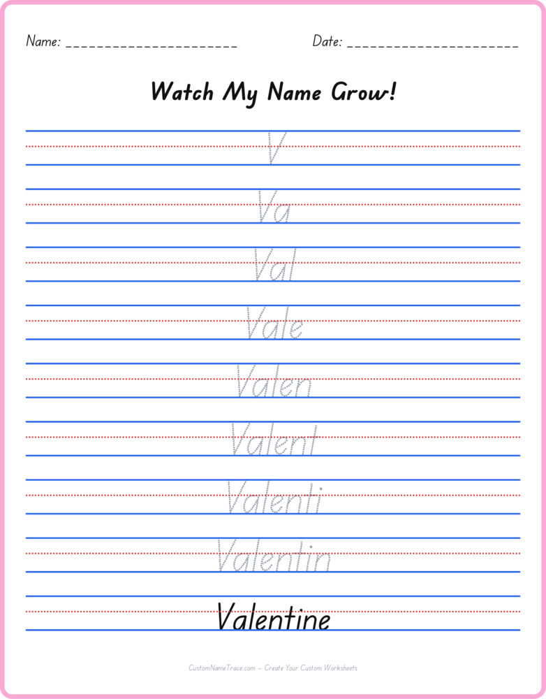 Free Valentine custom name tracing - pyramid free worksheet