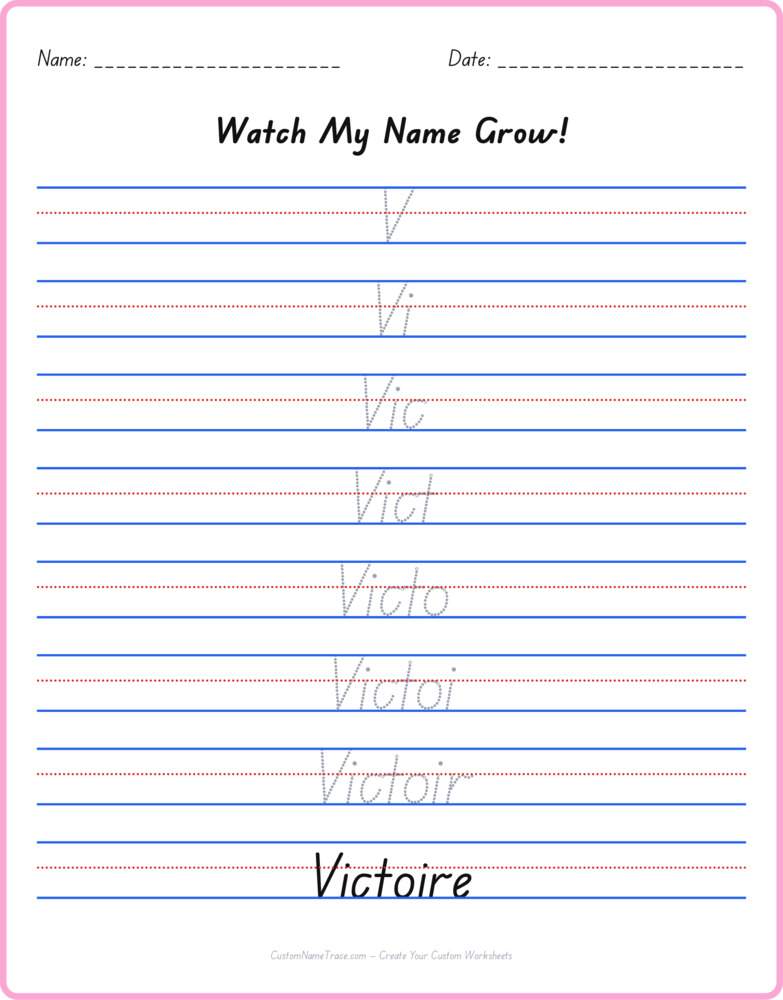 Free Victoire custom name tracing - pyramid free worksheet