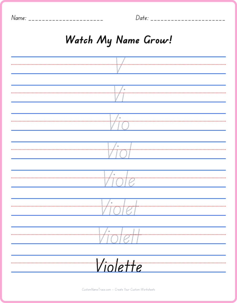 Free Violette custom name tracing - pyramid free worksheet