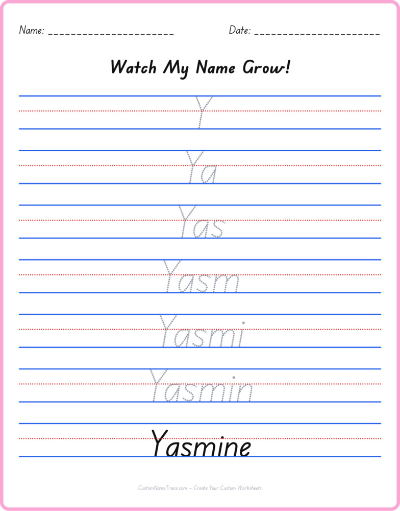 Free Yasmine custom name tracing - pyramid free worksheet