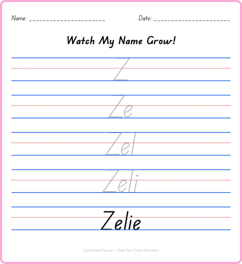 Free Zelie custom name tracing - pyramid free worksheet