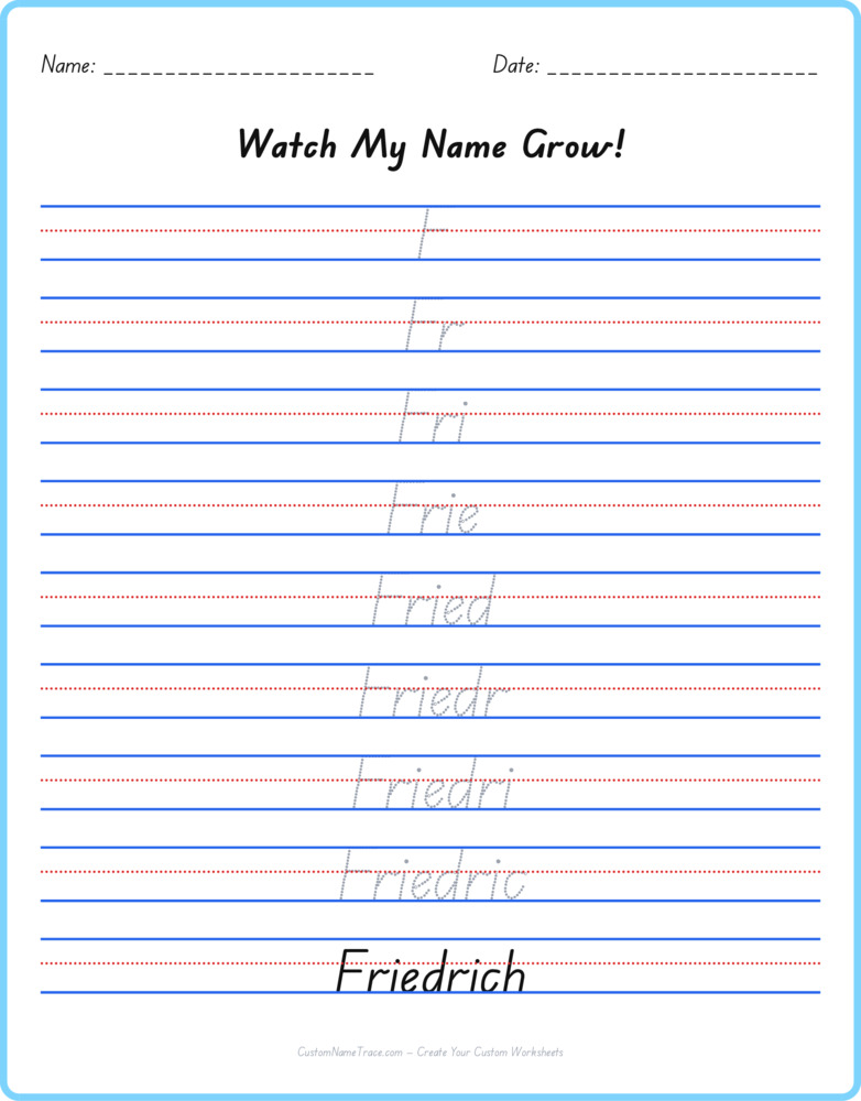 Free Friedrich custom name tracing - pyramid free worksheet