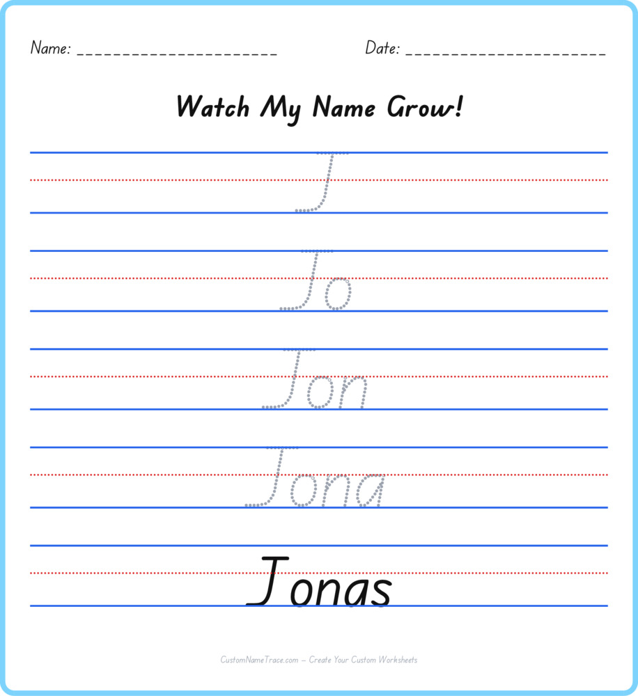Free Jonas custom name tracing - pyramid free worksheet