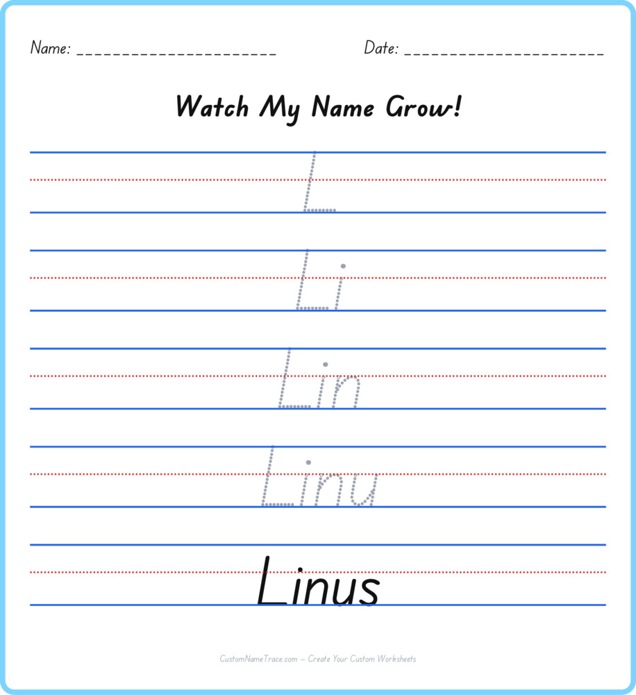 Free Linus custom name tracing - pyramid free worksheet