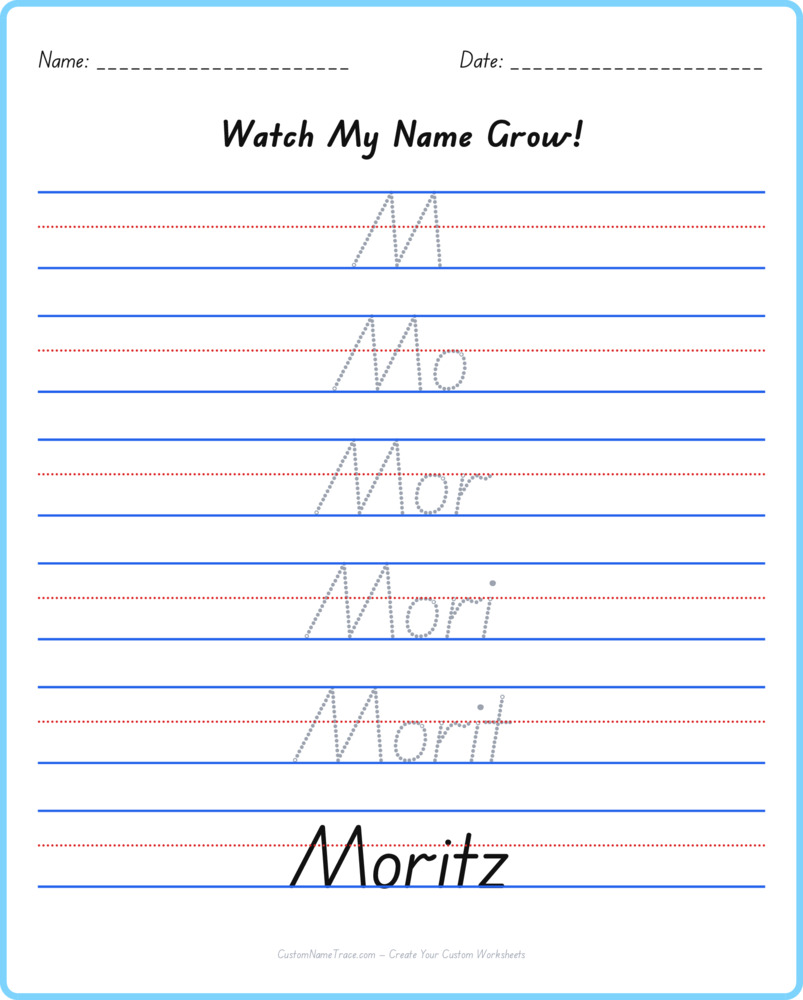 Free Moritz custom name tracing - pyramid free worksheet