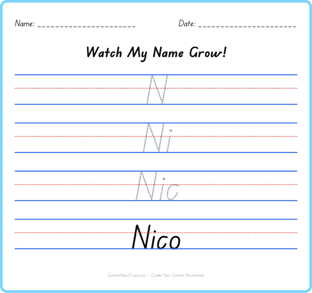 Free Nico custom name tracing - pyramid free worksheet
