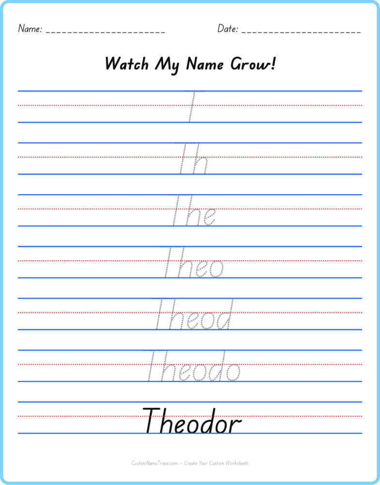 Free Theodor custom name tracing - pyramid free worksheet