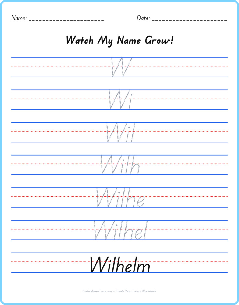 Free Wilhelm custom name tracing - pyramid free worksheet