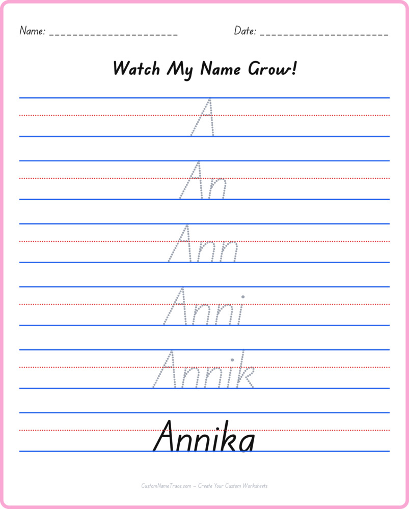 Free Annika custom name tracing - pyramid free worksheet
