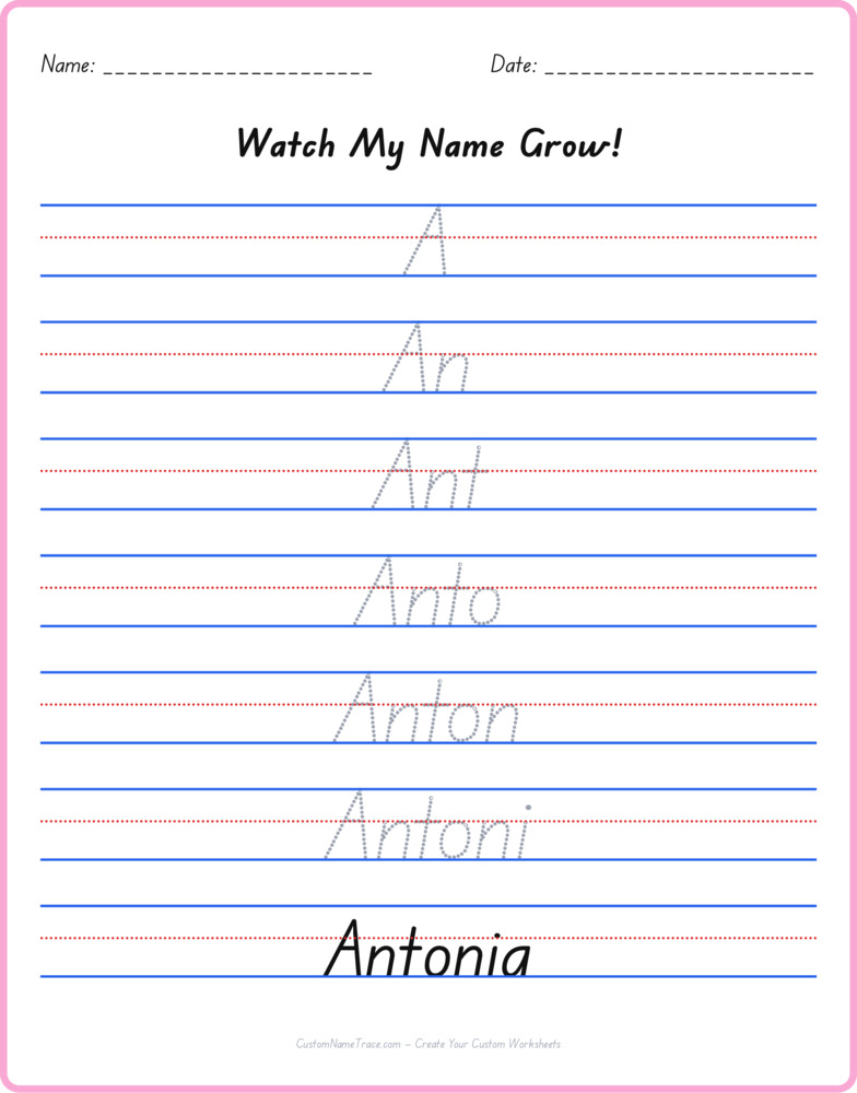 Free Antonia custom name tracing - pyramid free worksheet