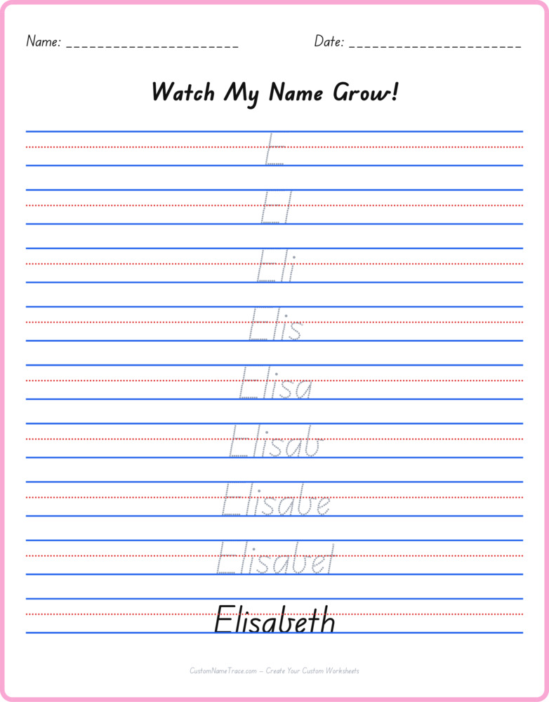 Free Elisabeth custom name tracing - pyramid free worksheet