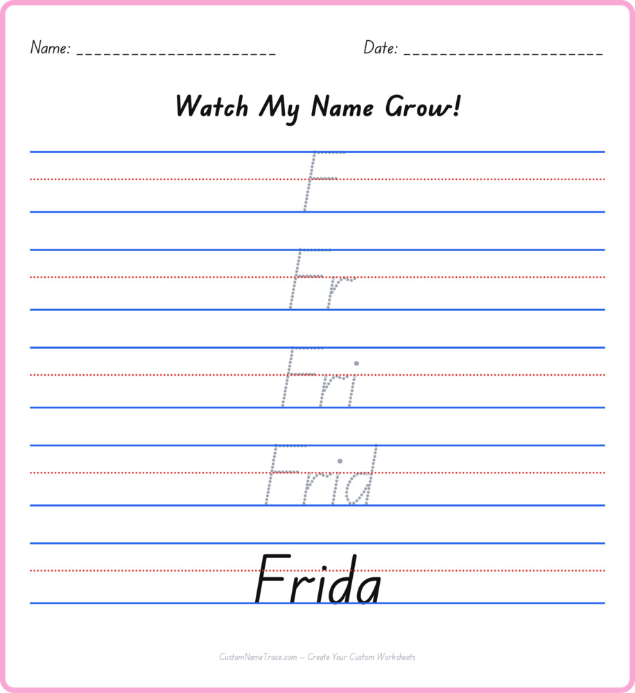 Free Frida custom name tracing - pyramid free worksheet