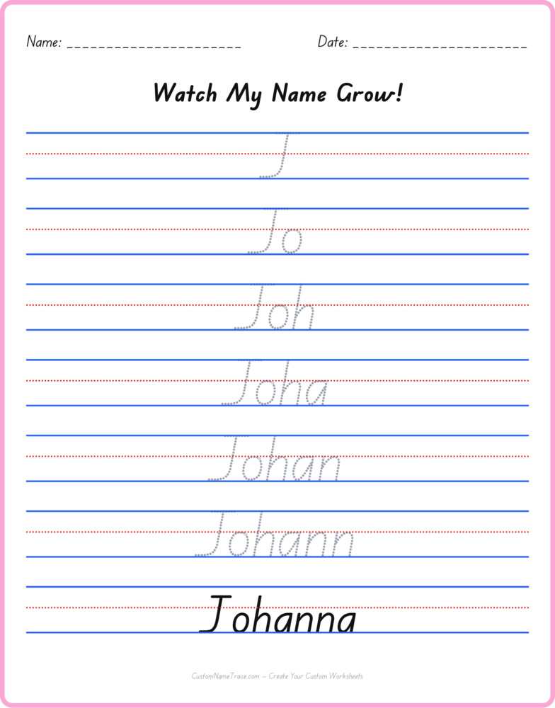 Free Johanna custom name tracing - pyramid free worksheet