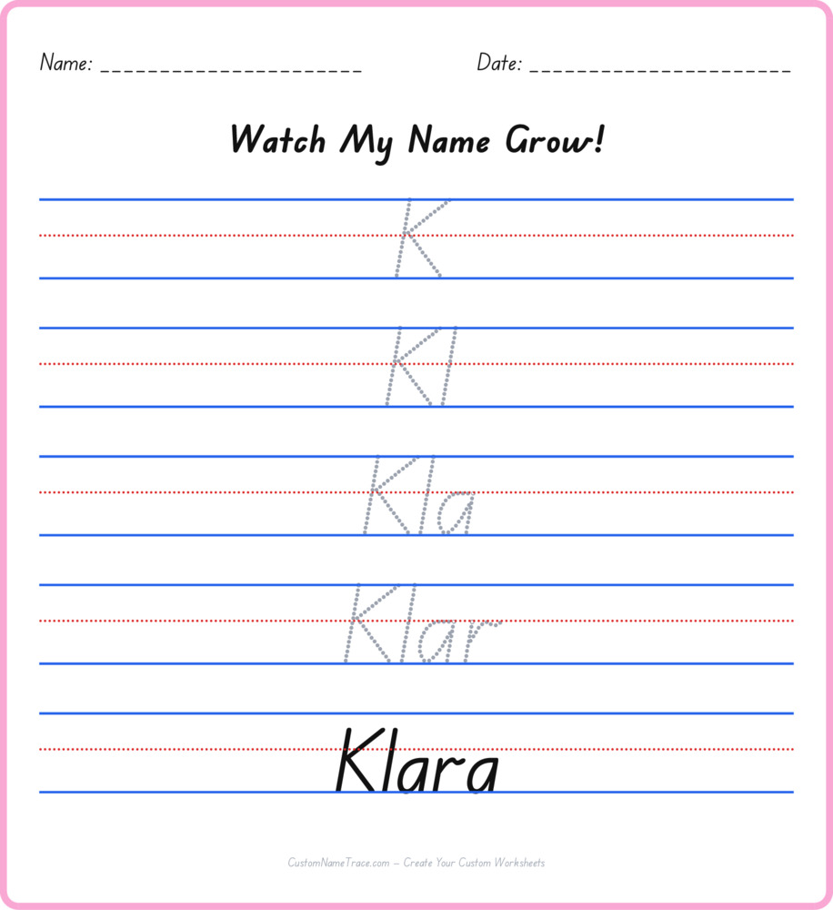 Free Klara custom name tracing - pyramid free worksheet