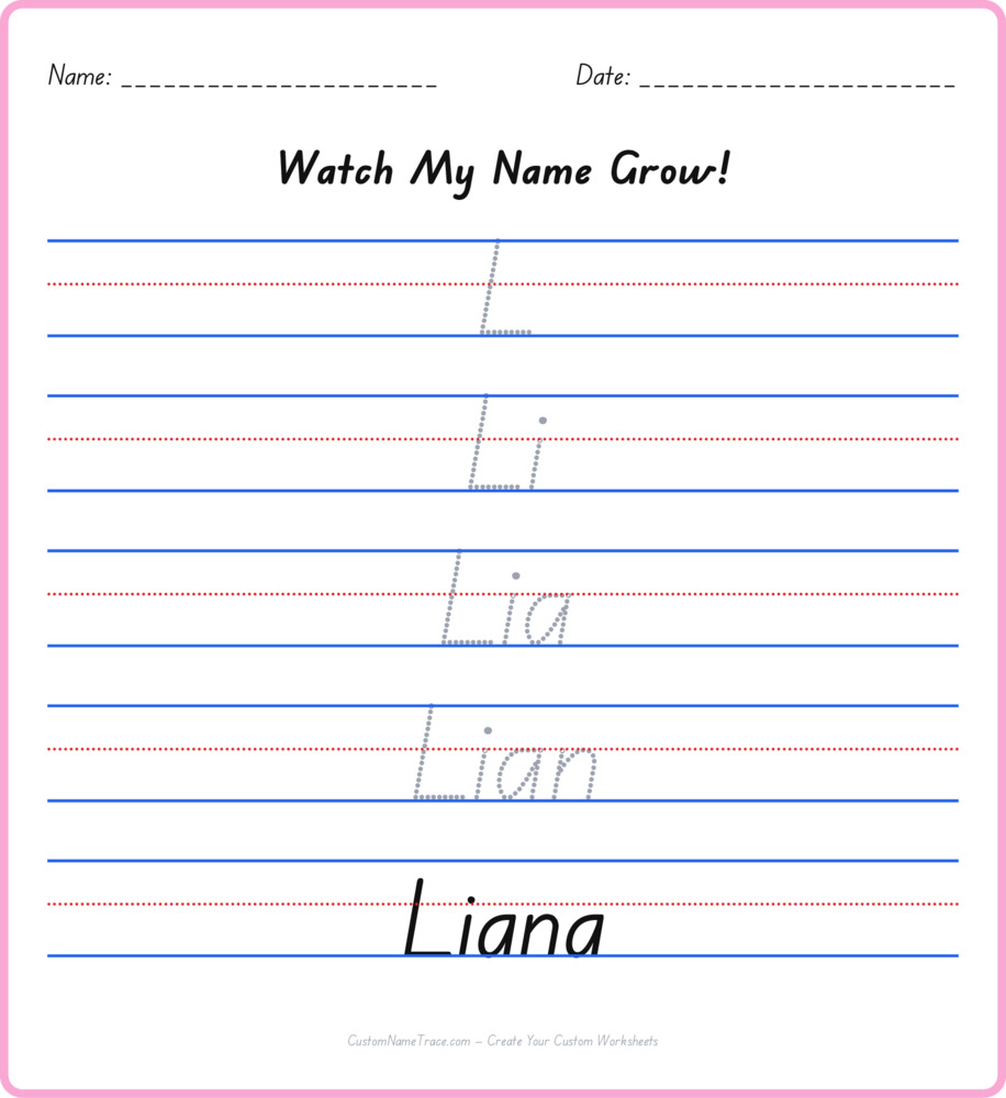 Free Liana custom name tracing - pyramid free worksheet