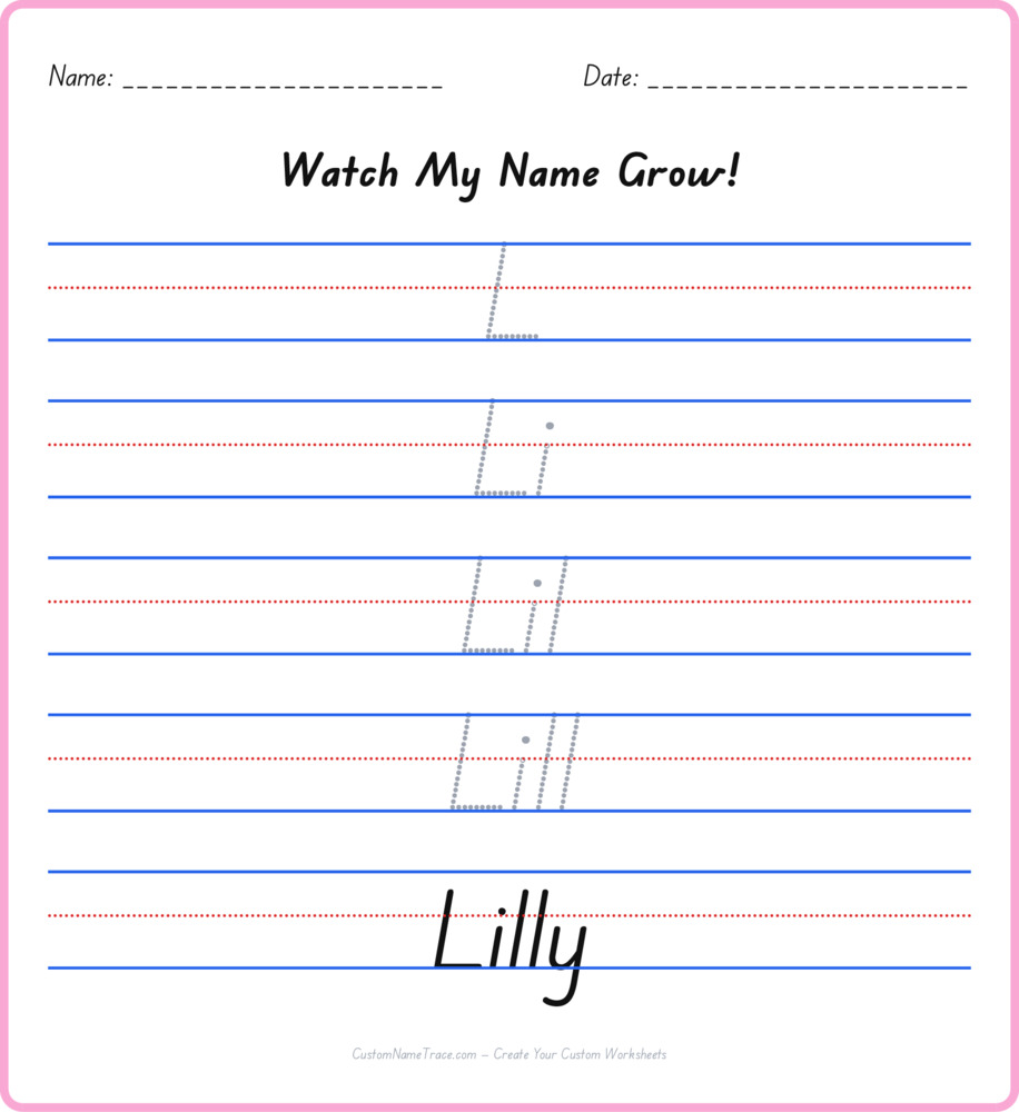 Free Lilly custom name tracing - pyramid free worksheet